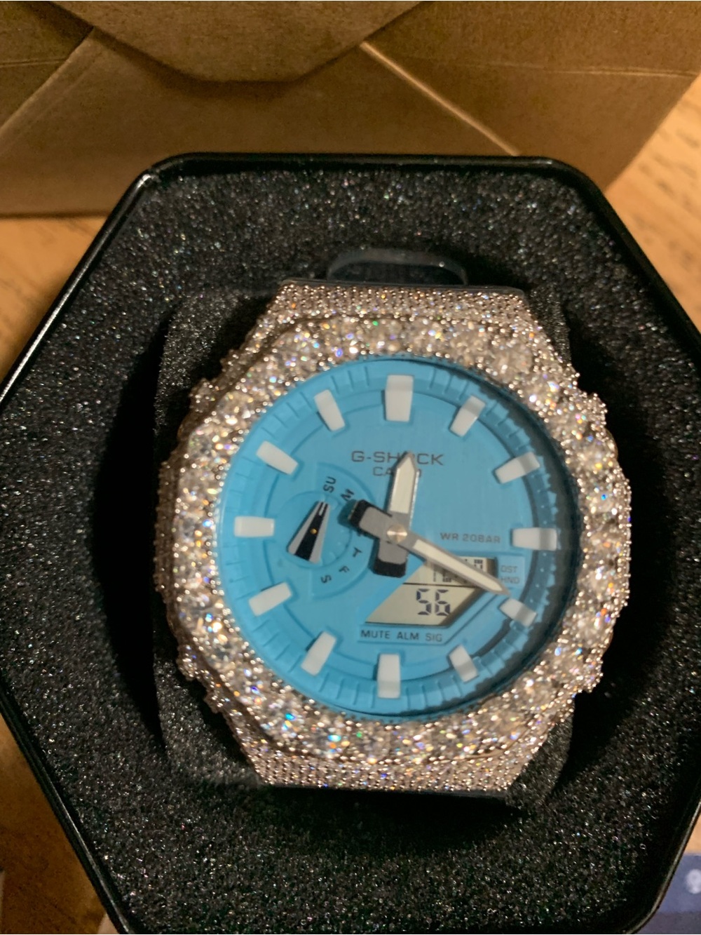 Casio G-Shock Men's Blue Dial Watch with moissanite -Encrusted Case